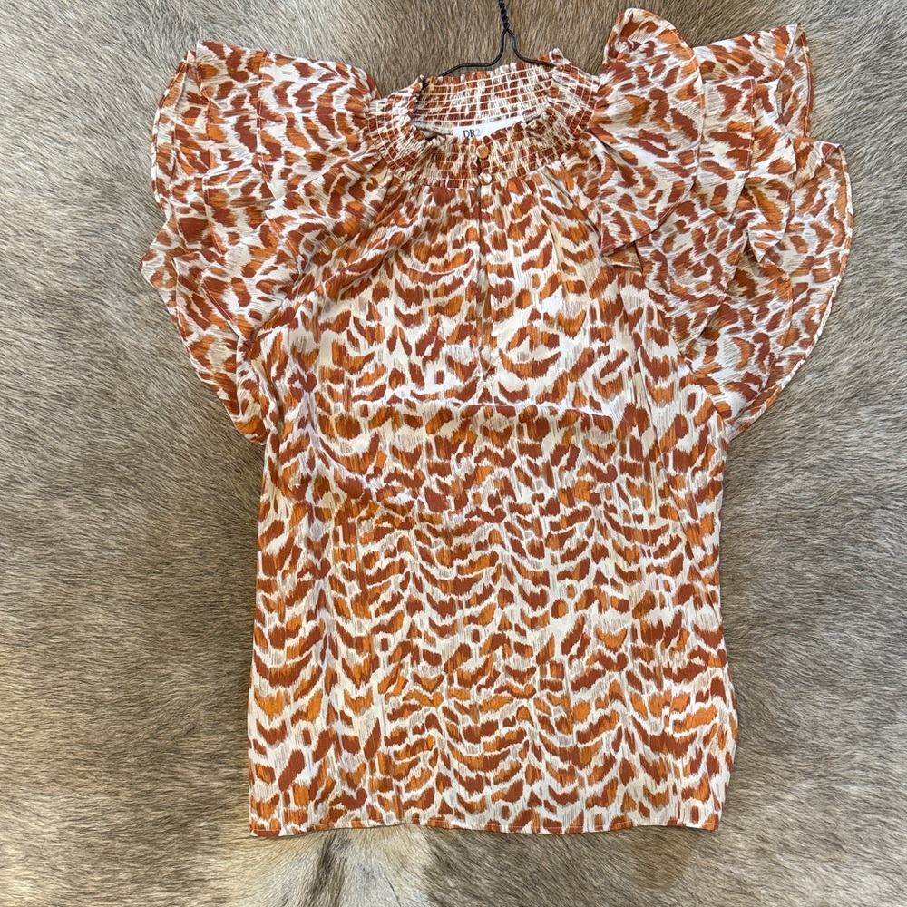 DR2 Women's Orange and White Patterned Blouse